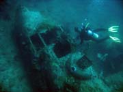 Diving around Togian islands, Kadidiri, plane wreck B24 from the 2nd World War sunken on Mai 3rd, 1945. Sulawesi,  Indonesia.