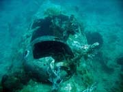 Diving around Togian islands, Kadidiri, plane wreck B24 from the 2nd World War sunken on Mai 3rd, 1945. Sulawesi,  Indonesia.