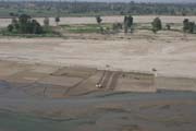 Farming fields at dry banks of river. On the way to Chin State. Myanmar (Burma).