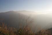 Stupa at Mindat village. Mountains aroun Mindat village. Chin State. Myanmar (Burma).