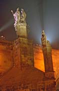 Special lighting at Charles Bridge during Orange Day, Praha. Czech Republic.