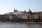 View across the Vltava river to Prague Castle, Praha. Czech Republic.