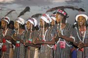 Men from nomadic Wodaab tribe (also called Bororo) are performing their beauty dance called Yaake at their Gerewol festival. Niger.