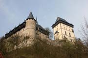 Karlstejn Castle. Gothic castle founded in 1348 by Charles IV. The castle served as a place for safekeeping of royal treasures, the Empire coronation jewels and holy relics. Czech Republic.