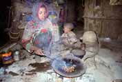 Coffee preparation during coffee ceremony. Local village at Simien mountains. North,  Ethiopia.