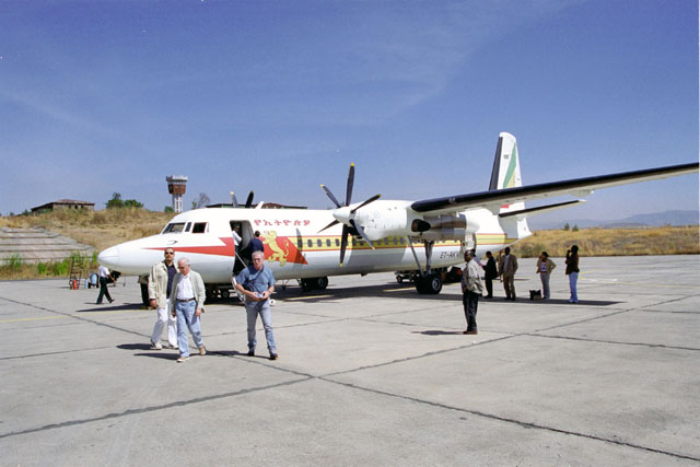 Ethiopian Arlines Fokker F50. Typical domestic aircraft on frequent routes. North,  Ethiopia.