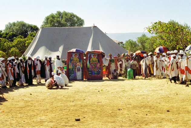 Procession preparation during Timkat. Lalibela North,  Ethiopia.