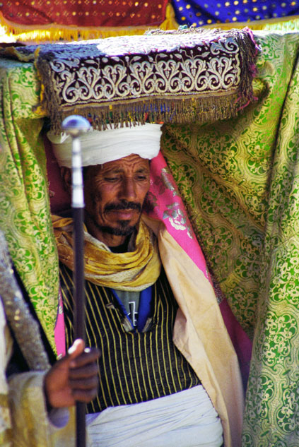 Hisgh priest representing Ark of the Covenant at procession during Timkat. Lalibela. North,  Ethiopia.