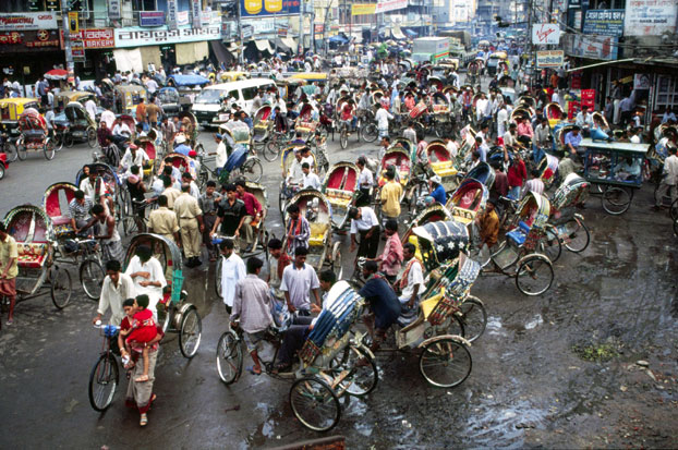 Rikshaws traffic jam. Dhaka. Bangladesh.