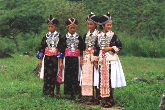 Lao girls in traditional costume. Laos.