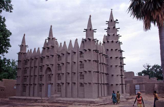 Muddy mosque built at sahel architecture style. Small village near Mopti. Mali.