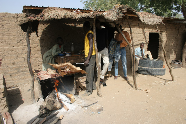 Small snack bar - meat sellers. Lake Chad area. Cameroon.
