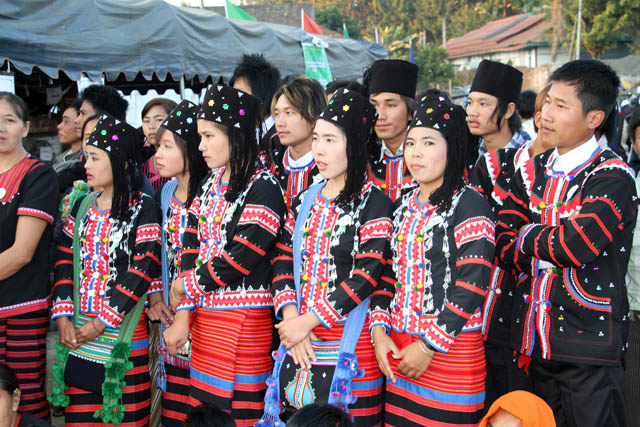 People of Lahu tribe - their New Year celebration, Kengtung town. Myanmar (Burma).
